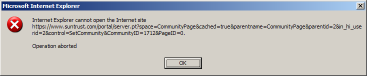 SunTrust error message: still can't find the server?